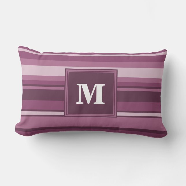 Monogram mauve stripes lumbar pillow (Front)
