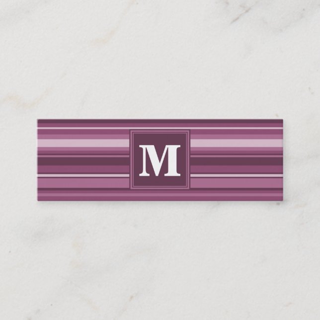 Monogram mauve stripes mini business card (Front)
