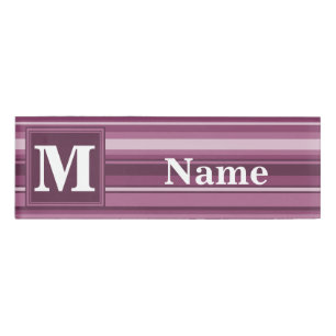 Monogram mauve stripes name tag