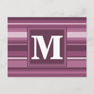 Monogram mauve stripes postcard