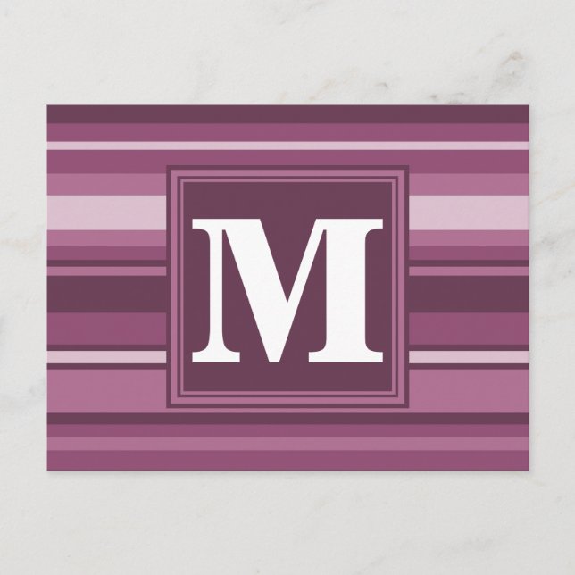 Monogram mauve stripes postcard (Front)