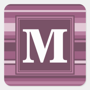 Monogram mauve stripes square sticker