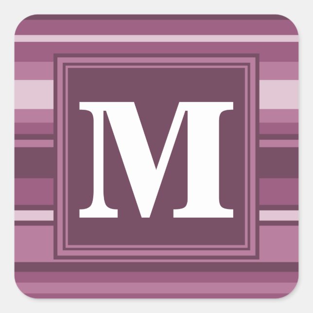Monogram mauve stripes square sticker (Front)
