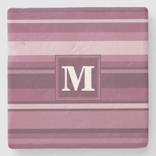 Monogram mauve stripes stone coaster