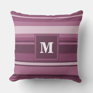 Monogram mauve stripes throw pillow