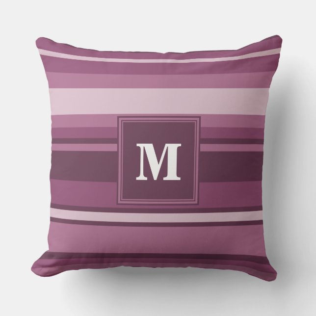 Monogram mauve stripes throw pillow (Front)