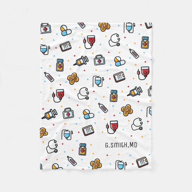 Monogram. Medical Pattern. For Doctors and Nurses Fleece Blanket (Front)