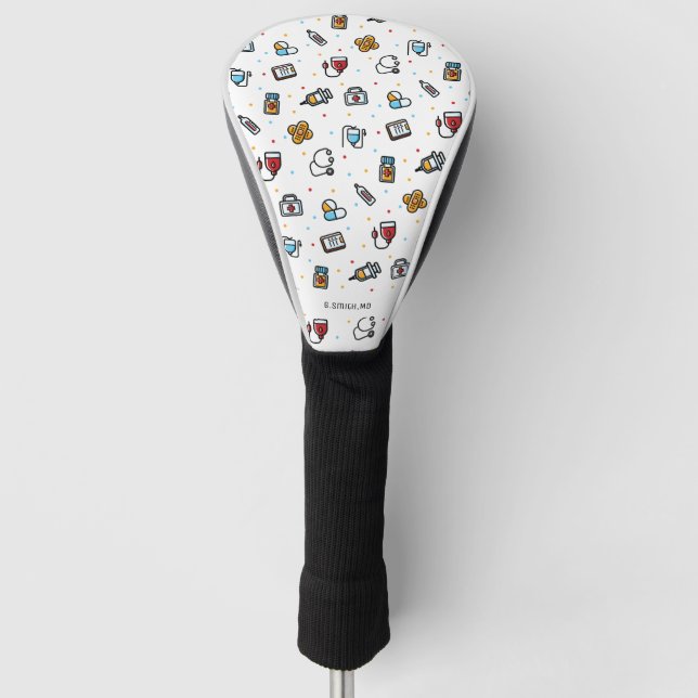 Monogram. Medical Pattern. For Doctors and Nurses Golf Head Cover (Front)