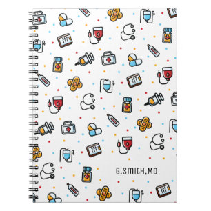 Monogram. Medical Pattern. For Doctors and Nurses Notebook