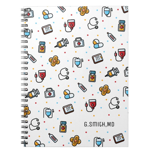 Monogram. Medical Pattern. For Doctors and Nurses Notebook (Front)