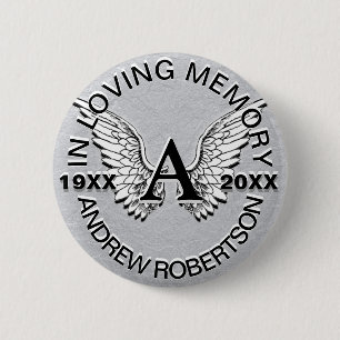 Monogram   Memorial   Angel Wings 2 Inch Round Button