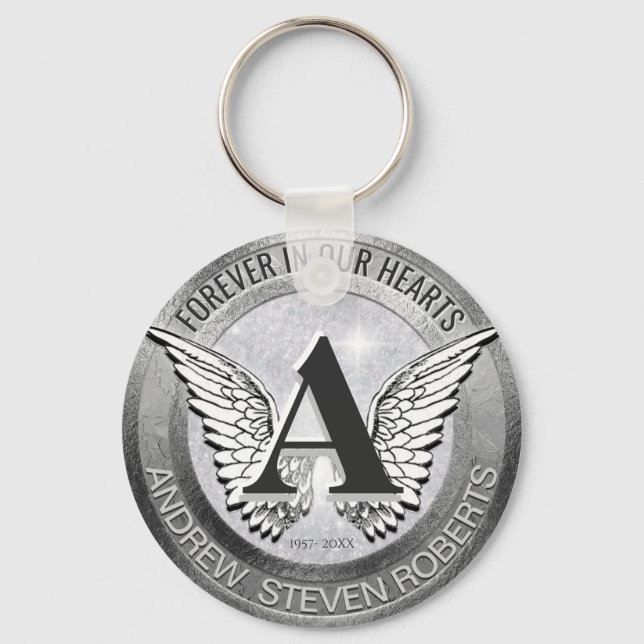 Monogram | Memorial | Angel Wings Keychain (Front)