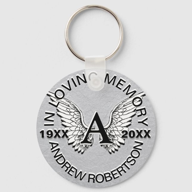 Monogram | Memorial | Silver Angel Wings Keychain (Front)
