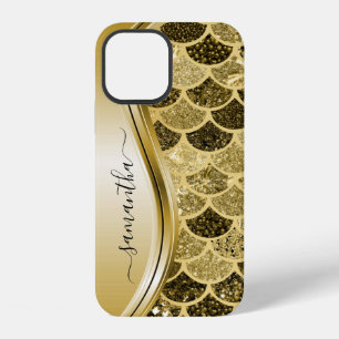 Monogram Mermaid Scale Glitter Yellow Gold Name iPhone 12 Case