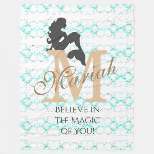 Monogram Mermaid Silhouette Fleece Blanket Custom
