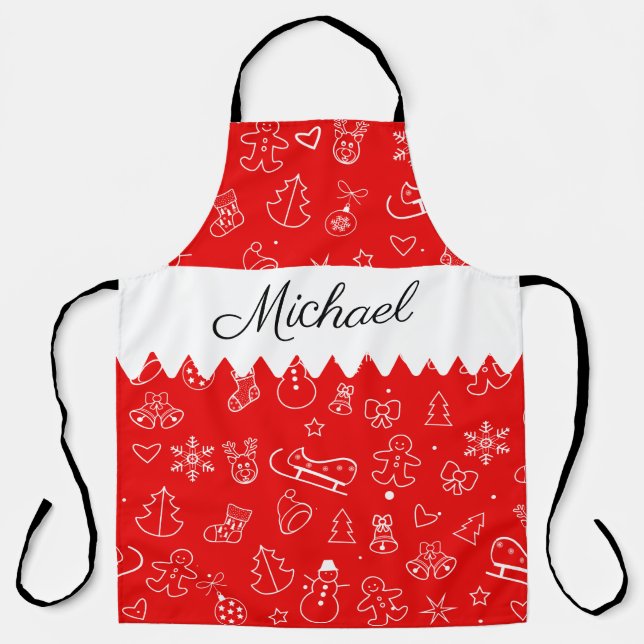 Monogram Merry Christmas and Happy New Year! 20XX Apron (Front)