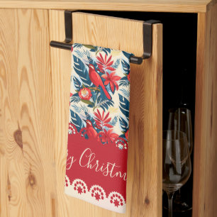 Monogram Merry Christmas & Happy New Year! Floral  Kitchen Towel