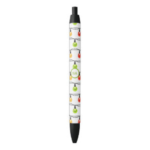 Monogram Merry Christmas Lights Red Green White Black Ink Pen