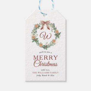 Monogram Merry Christmas Oranges Wreath Photo Gift Tags