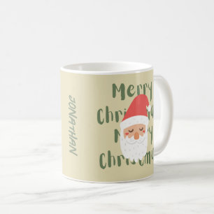 Monogram Merry Christmas Retro Christmas Red Beige Coffee Mug