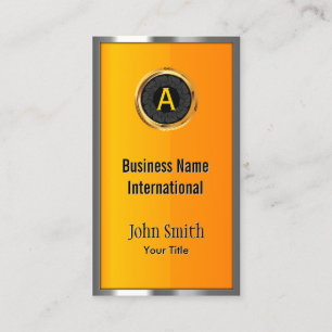Monogram Metal Frame Yellow Business Card