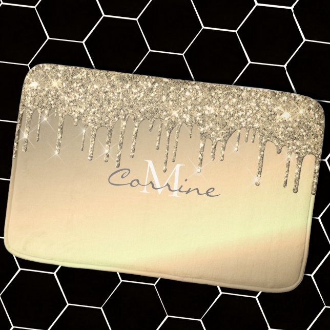 Monogram Metallic 14K Gold Glitter Dripping (Rug) Bath Mat (Creator Uploaded)