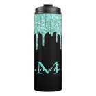 Monogram Metallic Aqua Blue Dripping Glitter Black