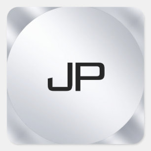 Monogram Metallic Faux Silver Template Modern Square Sticker
