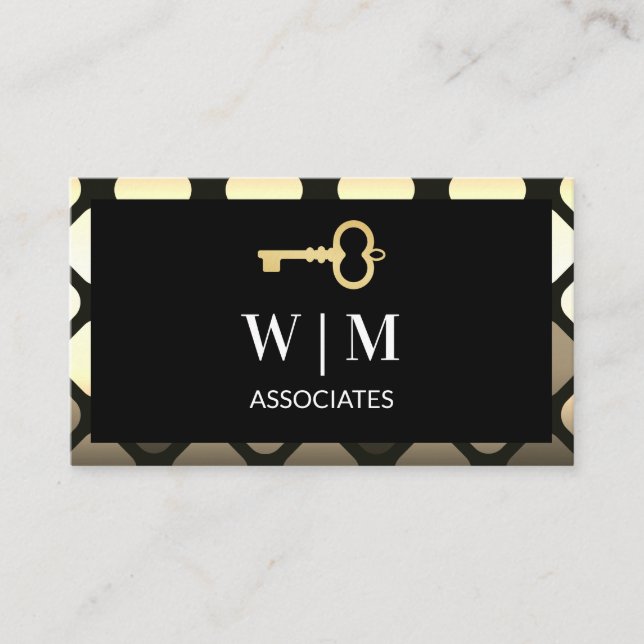 Monogram | Metallic Geometric | Skeleton Key Icon Business Card (Front)