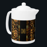 Monogram Metallic Gold and Black Damask<br><div class="desc">Teapot. Featuring a beautiful Monogram Metallic Gold and Black Damask Pattern. A charming accent to add to your home or give for a housewarming gift. 📌If you need further customization, please click the "Click to Customize further" or "Customize or Edit Design" button and use our design tool to resize, rotate,...</div>