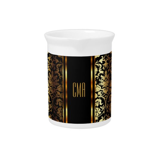 Monogram Metallic Gold and Black Damask Pitcher