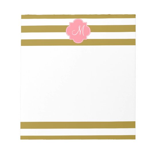 Monogram Metallic Gold and Pink Striped Pattern Notepad