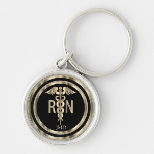 Monogram Metallic Gold for a Registered Nurse Keychain