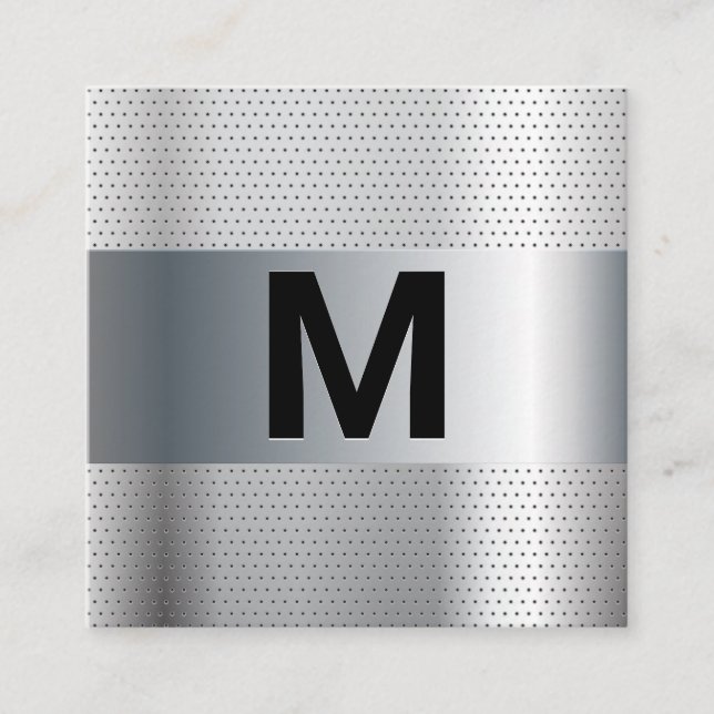 Monogram | Metallic Perforated Background Square Business Card (Front)
