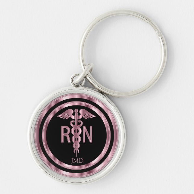 Monogram Metallic Pink for a Registered Nurse  Keychain (Front)