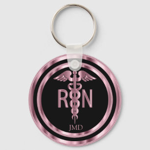 Monogram Metallic Pink for a Registered Nurse Keychain