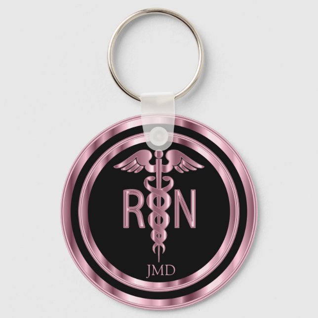 Monogram Metallic Pink for a Registered Nurse  Keychain (Front)