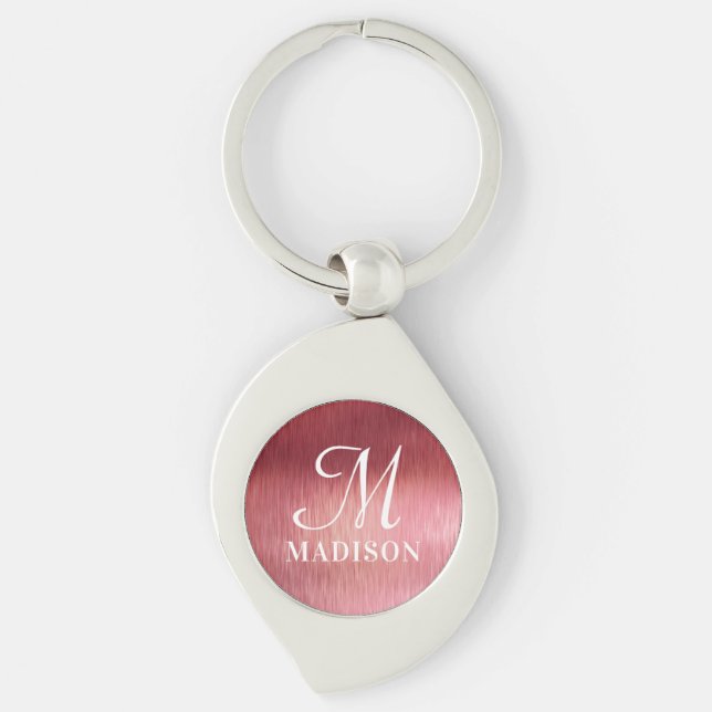 Monogram Metallic Pink Textured Personalized Name Keychain (Front)