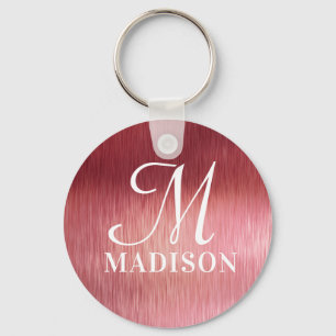 Monogram Metallic Pink Textured Personalized Name Keychain