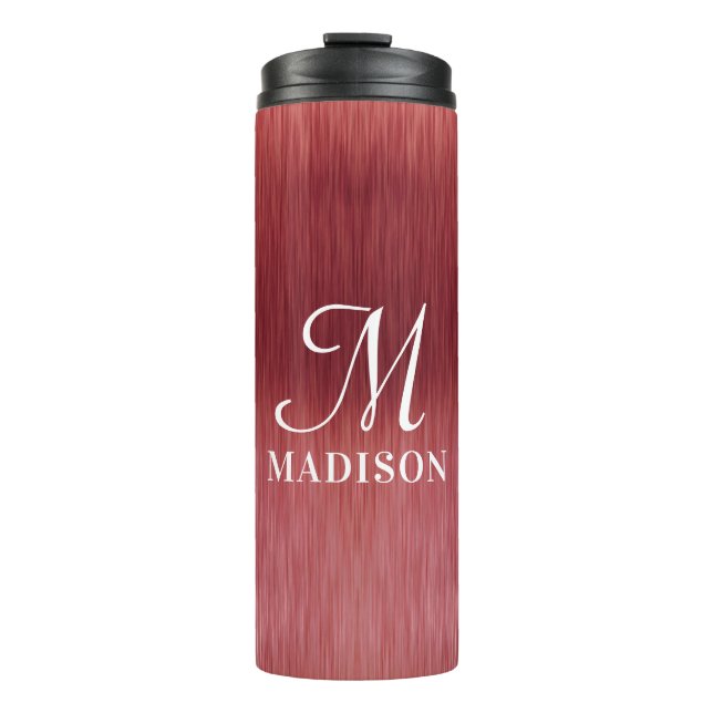 Monogram Metallic Pink Textured Personalized Name Thermal Tumbler (Front)