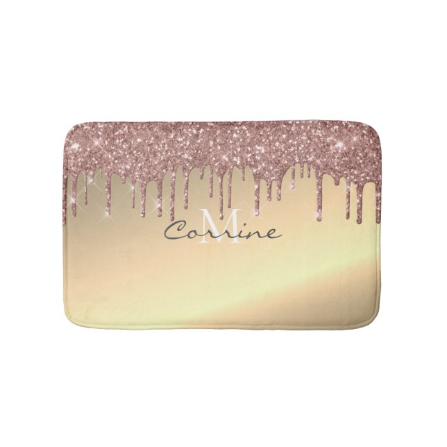 Monogram Metallic Rose Gold + 14K Glitter Dripping Bath Mat (Front)