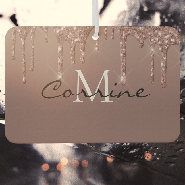 Monogram Metallic Rose Gold Dripping Glitter Car Air Freshener (Creator Uploaded)