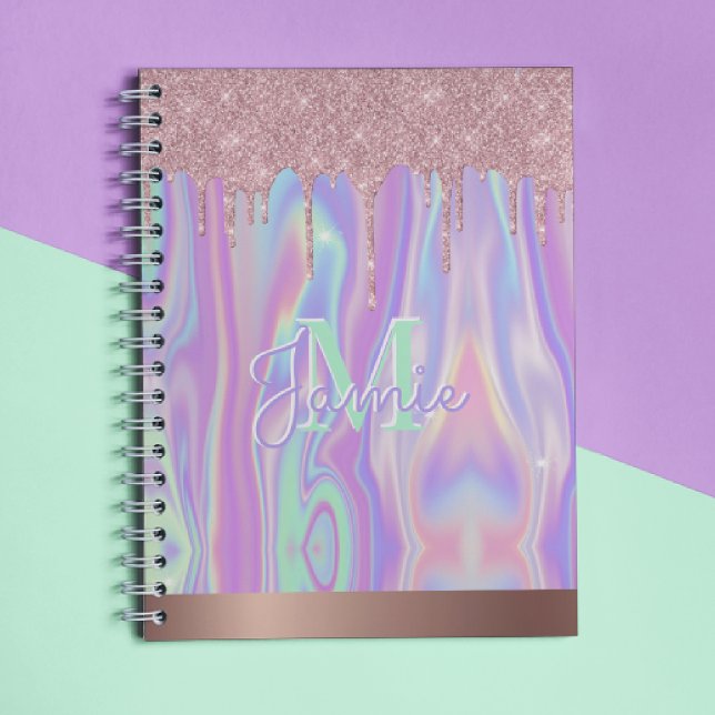 Monogram Metallic Rose Gold Glitter & Iridescent Notebook (Creator Uploaded)