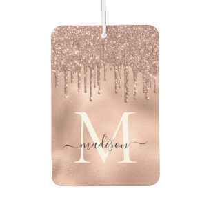 Monogram Metallic Rose Gold Pink Glitter Drips Air Freshener