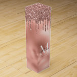 Monogram Metallic Rose Gold Pink Glitter Drips Wine Box<br><div class="desc">Monogram Metallic Rose Gold Blush Pink Dripping Glitter Wine Box</div>