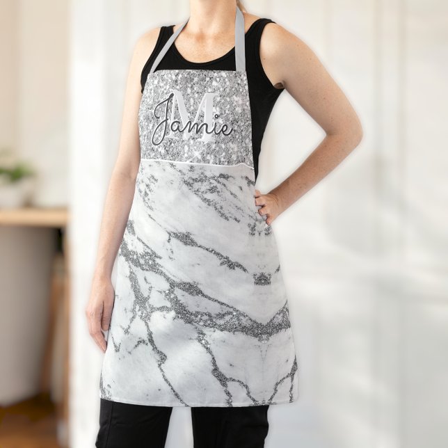 Monogram Metallic Silver Marble & Platinum Glitter Apron (Creator Uploaded)