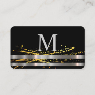 Monogram Metallic Silver Trim Gold Spatter Business Card