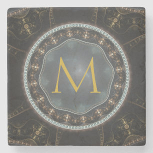 Monogram Metallic Steampunk Circle Stone Coaster