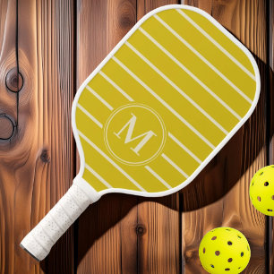 Monogram Mid-Century Striped Dark Lemon Colour Pickleball Paddle