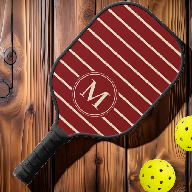 Monogram Mid-Century Striped Deep Cranberry Colour Pickleball Paddle (Creator Uploaded)